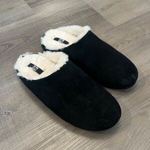 Fitflop Chrissie Shearling Black Suede Slippers Size 7